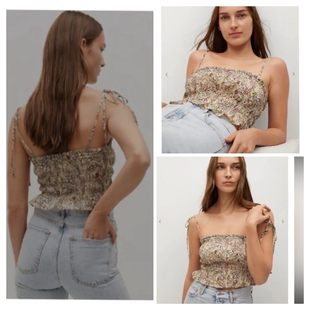 Mango Floral Smoked  Femenine 90’s Summer Top Size Xl Y2K Festival Daisy Duke